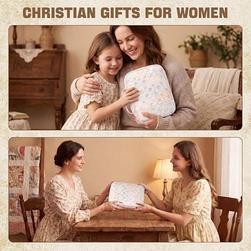 KOUDGY Bible Cover Case for Women Large Quilted Bible Carrying Bag with Handles Bible Study Supplies & Accessories Christian Gifts for Women(Spliced Flower, M) thumbnail 8