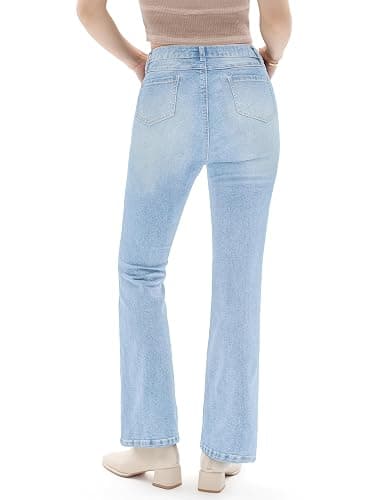 Prettyleaf Petite Women's 24"/26"/28"/30" Stretch Flare Jeans High Waisted Curvy Bootcut Denim Pants thumbnail 2