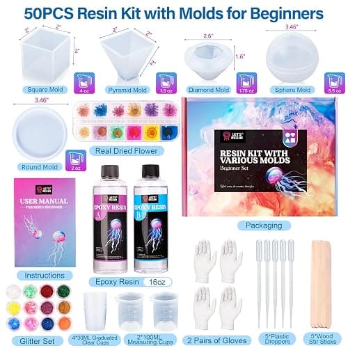 LET'S RESIN Epoxy Resin Kits and Molds Complete Set, 16oz Resin Art Kit with Silicone Molds, Pigment, Dried Flowers, Crafts for Adults, Beginners, Art Supplies for DIY Lovers, DIY Gift for Women thumbnail 8