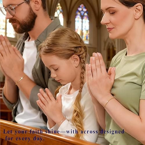 Poxtex Gold Jesus Cross Bracelets for Women Trendy, 14K Dainty Gold Plated Religious Bracelets for Women Bulk, Christian Baptism Gifts for Women Mom Her thumbnail 5
