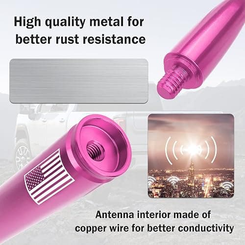 Upgrade American Flag Car Bullet Antenna,Truck Exterior Accessories Antenna Toppers Compatible with GMC,Chevy Silverado,Dodge,Ford,Jeep Antennas Replacement (Premium Pink - U.S. Flag) thumbnail 4