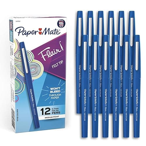 Paper Mate Flair Felt Tip Pens, Medium Point (0.7mm), Blue, 12 Count - Image 1