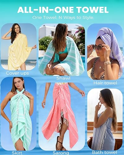 Turkish Beach Towels Vacation Essentials with Bag Quick Dry Sand Free Soft Absorbent Adult Bath Pool Swim Long Wide Stripe Towel Cloud Linen Sandfree Mat Summer Thing Lightweight Thin Travel Blue thumbnail 8