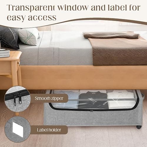 Under Bed Storage with Wheels, 2 Pack Under Bed Storage Containers, 10.6 inches Tall Underbed storage bins on Wheels, Rolling Under the Bed Metal Drawers for Clothes, Blankets, Shoes (XXXL, 90L) thumbnail 4