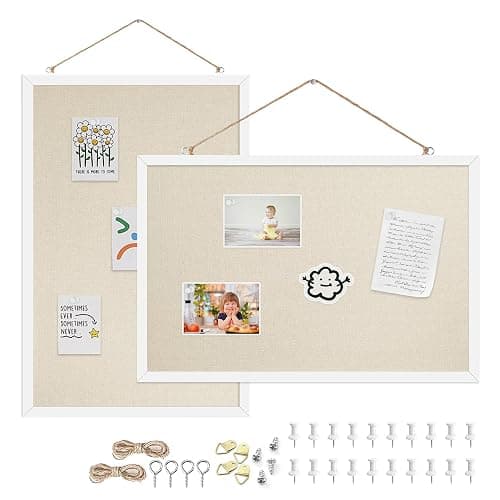 Yunihome 12x16 Inch (2-Pack) Cork Board for Wall Hanging with Linen, Bulletin Board with Push Pins, Mounted Memo Message Board for Home Office Decor, Dorm Room Essentials, Classroom Organization - Image 1