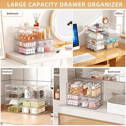 YFXCVSL Clear Stackable Storage Drawers, Acrylic Makeup Organizer with 7 Drawers, Bathroom Organizers and Storage, Plastic Bins for For Vanity, Undersink, Kitchen Cabinets, Pantry thumbnail 4
