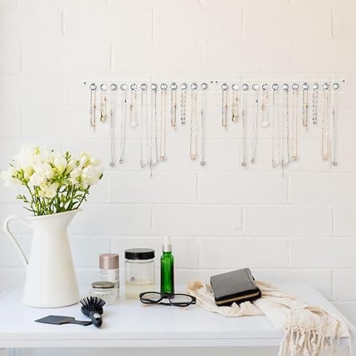 Newellsail Halsketten-Aufhänger Acryl-Halskettenhalter Wandmontage Schmuck-Organizer mit 12 Diamant Form Haken für Halsketten, Armbänder, Ketten, Ohrringe, 2 Stück (Transparent) thumbnail 5