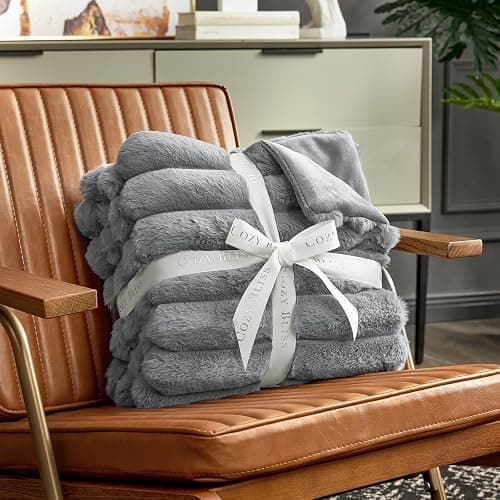 Cozy Bliss Faux Fur Throw Blanket for Couch, Cozy Warm Plush Striped Blanket for Sofa Bedroom Living Room, 50 * 60 Inches Gray thumbnail 4