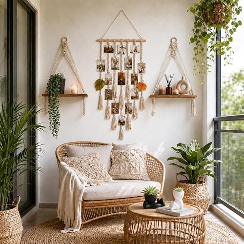 EASLIV Boho Wall Decor Set of 6, Aesthetic Room Shelf Wall Decor Indoor | 2 Pack Hanging Shelves + Hanging Photo Display with 10 Clips + 1Pcs Fake Hanging Eucalyptus + 2Pcs Fake Succulents Plants thumbnail 9