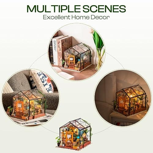 ROBOTIME DIY Miniature House Kit Mini Green House Tiny Dollhouse Wooden Furniture Kit with LED Halloween/Christmas/Birthday Gifts for Adults (Cathy's Greenhouse) thumbnail 5