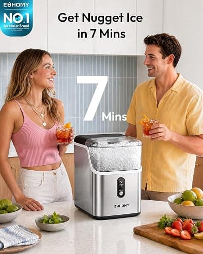EUHOMY Nugget Ice Maker Countertop, Ready in 7 Mins, 35Lbs/24H Pebble Ice Maker Machine, Self-Cleaning Countertop Sonic Ice Makers with Ice Scoop&Basket, Pellet Ice Maker for Home, Stainless Steel thumbnail 3