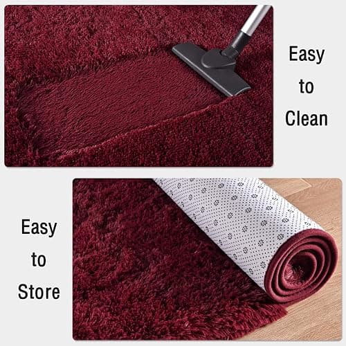 FALARK Fluffy Burgundy Red Rugs for Bedroom, 3x5 Feet Dark Red Area Rug for Boys Kids Girls Bedroom, Soft Shaggy Plush Cute Floor Carpet for Baby Nursery, Non Slip and Washable Carpets for Home Decor thumbnail 7