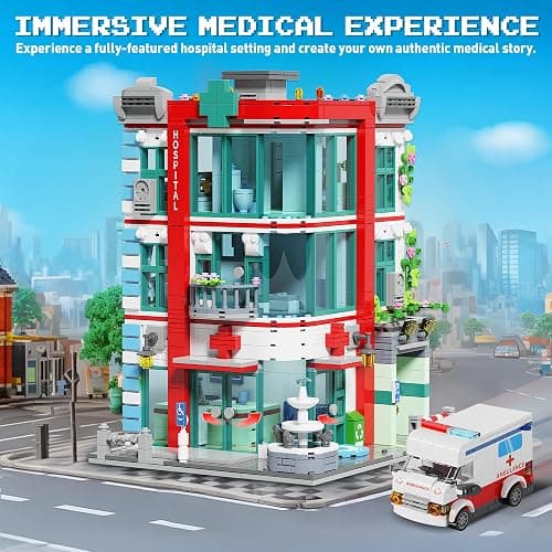 LuxRebuty City Hospital Building Block Set, Architecture Building Set for Adults with Ambulance, Miniature Hospital World, Detailed Craftsmanship & Immersive Roleplay for Collectors & Gifts, 1888Pcs thumbnail 3
