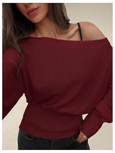 RoseSeek Women's Off The Shoulder Sweater Long Sleeve Knit Pullover Cinched Waist Tops Trendy Fall Outfits thumbnail 5