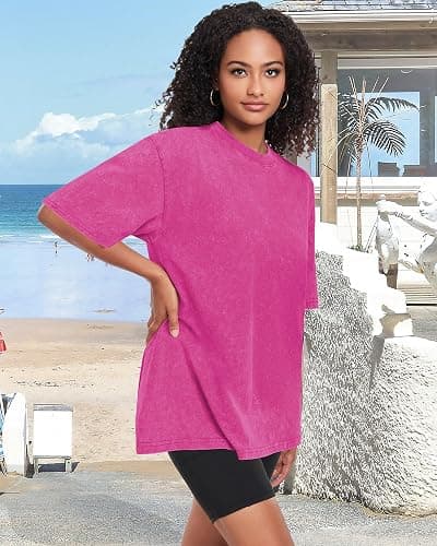 Oversized Tshirts for Women Short Sleeve Vintage Washed Basic Cotton Tees | ADOREJOY Oversized Casual Loose Crewneck Tops for Summer Acid Wash Streetwear Daily Fit 2026 thumbnail 4