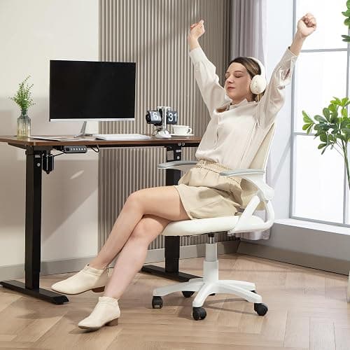 HOMCOM Breathable Mesh Office Chair, Ergonomic, Flip-up Armrests, White | Swivel Computer Chair, Lumbar Back Support, for Home/Office thumbnail 9