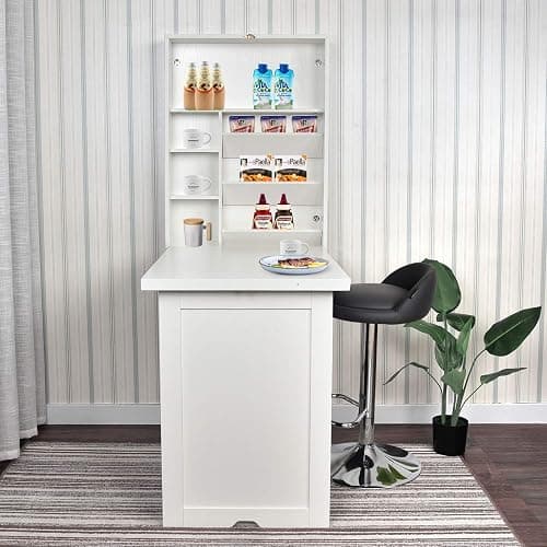 YUSING Wall Mounted Table, Fold Out Convertible Desk Multi-Function Computer Desk Writing Desk Home Office Wood Wall Floating Desk with Large Storage Area thumbnail 5