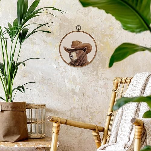 BCUANGD Western Trendy Round Wall Art Decor - Retro Bear Neutral Wall Art Canvas Frame Artwork Prints, Rustic Vintage Country Round Wall Hanging Decorations for Home Farmhouse Bedroom, 10"x10" thumbnail 3