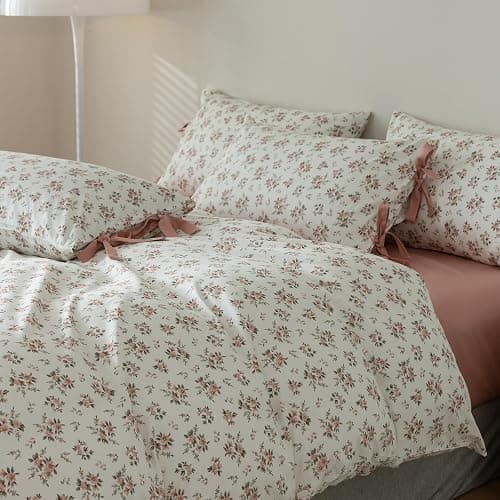Pink Flower Duvet Cover Set Twin Soft Cotton Peach Floral Comforter Cover Girls Cottagecore Bedding Set Boho Floral Duvet Cover Vintage Country Bedding Flower Botanical Duvet Cover with Zipper Closure thumbnail 6