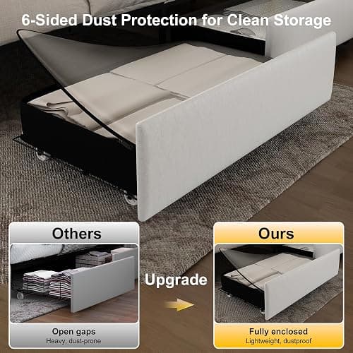 GEGOFORU Queen Led Bed Frame with 4 Storage Drawers, Bed Frame with Led Lights No Box Spring Needed, 900 lbs Capacity, Easy Assembly, PU White thumbnail 4