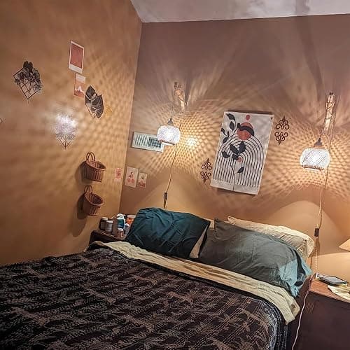 Frideko Bamboo Lantern Plug in Wall Sconces Wicker Wall Lamp with Plug in Cord Hand Woven Rattan Wall Light Farmhouse Rustic Wall Sconces Boho Sconces Wall Lighting for Living Room Bedroom thumbnail 6