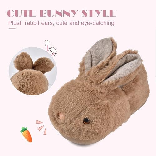 JACKSHIBO Toddler Slippers Boys Girls Dinosaur House Shoes Cute bunny Slipper for Home Indoor Winter Bedroom Non Slip Soft Rabbit Warm shoes thumbnail 3