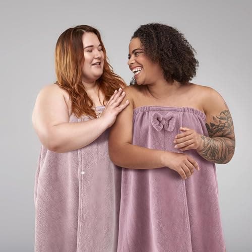Xtinmee 2 Sets Plus Size Womens Wrap Towel with Hair Towel Bath Wrap Shower Dress Spa Bathrobe for Women's Bathrobe (Purple, Lotus Pink) thumbnail 2