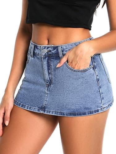 ELLEVEN Low Rise High Stretch Mini Skort Skirt for Women,Denim Skort Shorts with Pockets thumbnail 3