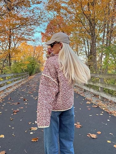 YKR Women's Cropped Puffer Jacket Floral Print Quilted Puffer Jackets Open Front Lightweight Short Jacket Trendy thumbnail 5