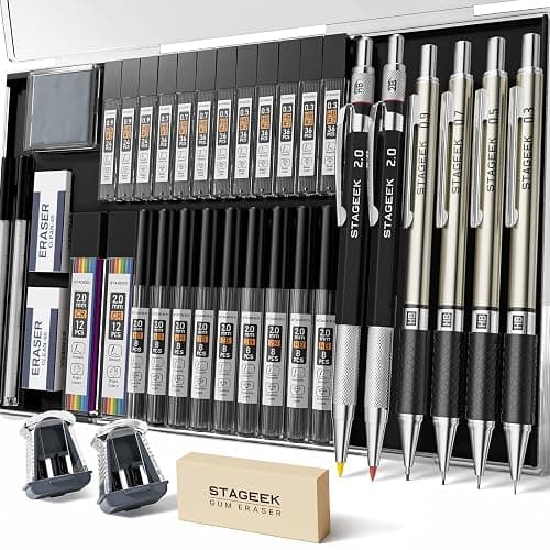 STAGEEK Mechanical Pencil Set with Case 37 Count, Drawing Pencils 0.3, 0.5, 0.7, 0.9MM & 2PCS 2MM Sketching Pencils with 492PCS Lead Refills (6B 4B 2B HB 2H 4H Color) for Artist Drafting Drawing - Image 1