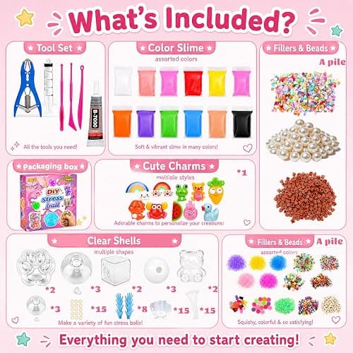 DIY Stress Ball Making Kit with Fillers –15PCS Stress Ball Squishy Making Kit Includes 15Empty Squishy Skins, 18Fillers, Air Pump & Expanded Tool for Adult ASMR Anxiety Relief & Sensory Play thumbnail 2