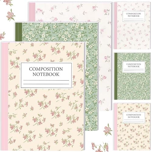 MotiMind 3 Pcs Pastel Wildflower Composition Notebook College Ruled Back to School Pink Flower Wide Ruled Composition Book 110 Page 7-1/2" x 9-3/4" Aesthetic Cute Journal Gift for Teacher Class Office - Image 1