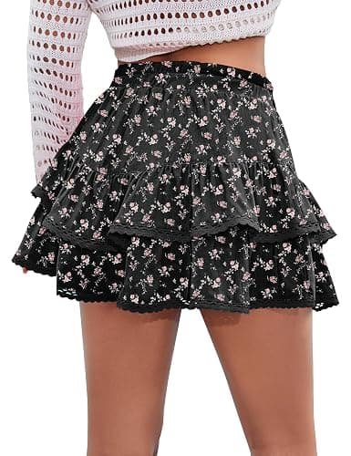 LOMON Flowy Skorts for Women Ruffle Tiered Skorts Casual High Waist Mini Skirts Tennis Golf Crochet Shorts thumbnail 2