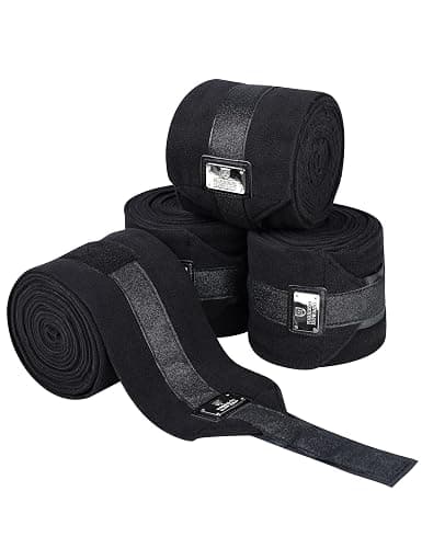 Harrison Howard Horse Polo Wraps Upgrade with Bling Leg Wraps for Horses 4-Pack Fleece Leg Wraps Stable Supplies Black L - Image 1