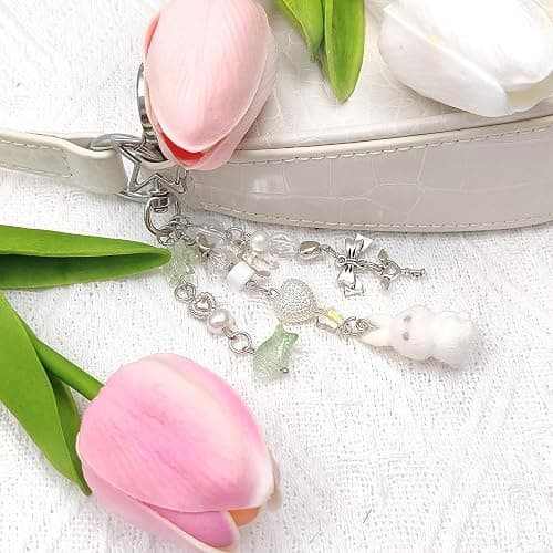 Nalefow Cute Pink Keychain,Fuzzy Cat Keychain Aesthetic Y2K KeychainStylish KeychainsAccessories thumbnail 3
