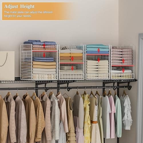Yociyoga Closet Organizers and Storage - Stackable, Space Saving, Foldable Iron Mesh Bins with Adjustable Plate for Home Closet Organizer System thumbnail 2