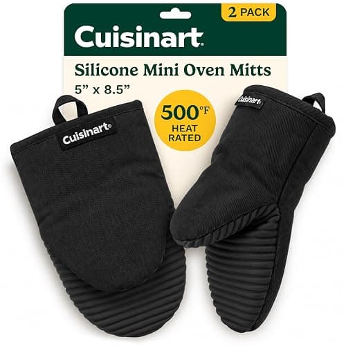 Cuisinart Mini Oven Mitts, 2-Pack 5"x8.5", Heat Resistant 500F | Compact pot holder for baking, air fryer, and cookware, silicone non-slip grip, hanging loop, fits either hand, wipes clean - Image 1