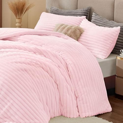 BEDELITE Fleece Queen Comforter Set -Super Soft & Warm Fluffy Cherry Blossom Bedding, Luxury Fuzzy Heavy Bed Set for Winter with 2 Pillow Cases thumbnail 5