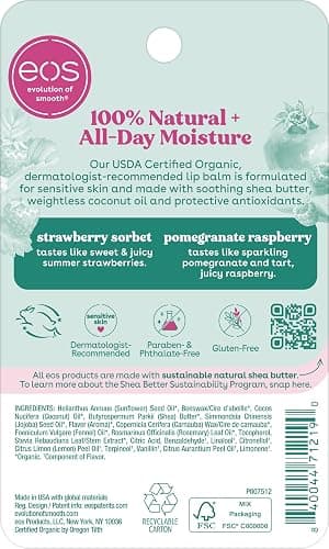 eos 100% Natural Lip Balm - Strawberry Sorbet and Pomegranate Raspberry, All-Day Moisture, Lip Care Products, 0.14 oz, 2-Pack thumbnail 7