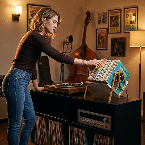 ZEXVIDA Vinyl Record Storage Rack for 50 LPs, Vinyl Record Album Holder Heavy-Duty Record Storage Shelf with Handles, Record Holder, Multi-Purpose Organizer thumbnail 3