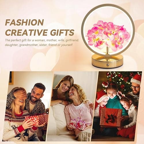 JHXLAMP Birthday Gifts for Women Mom,Hydrangeas Flower Touch Lamp,Rechargeable Cordless 3 Way Dimmable Small Night Lightfor Home Decor,Bedroom,Living Room Office Thank You Gifts for Festival-Purple thumbnail 6