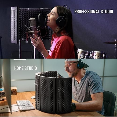 CAHAYA Microphone Isolation Shield Studio Mic Sound Absorbing Foam Professional Desktop or Mounted on Stand Recording Equipment Foldable 5-Panel Mic Isolator Panel for Condenser Microphone thumbnail 8