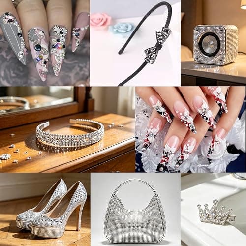 THARAHT 1485pcs Silver Resin Jelly Flatback Crystal Rhinestones 3-6mm With 2pcs 10mm Glue and for Clothing Shoes Nails DIY Art and Craft Decoration kit thumbnail 6