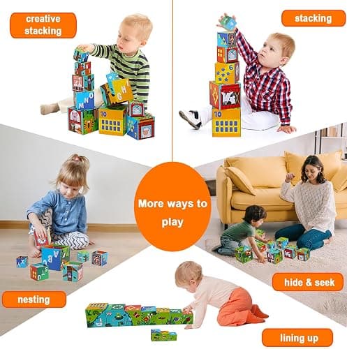 Beeqoo Animal Sorting and Stacking Blocks - Educational ABC & Numbers Toy for Babies and Toddlers - Montessori Learning Tower - 10 Nesting Cubes Building Set - Novelty Gift for Boys & Girls thumbnail 6
