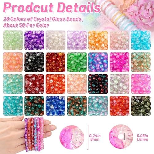 shynek 1400 Pieces 6mm Round Glass Beads for Bracelets, 28 Colors Bracelet Beads, Glass Crystal Beads for Jewelry Making, Bracelet Making and DIY Crafts(Crackle Color) thumbnail 4