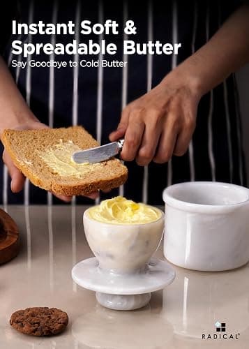 Radicaln Marble Butter Keeper 4.25'' Inches White Handmade French Butter Holder For Kitchen Counter Decor Ideal Butter Crock For Counter With Water & Butter Crock For Kitchen thumbnail 3