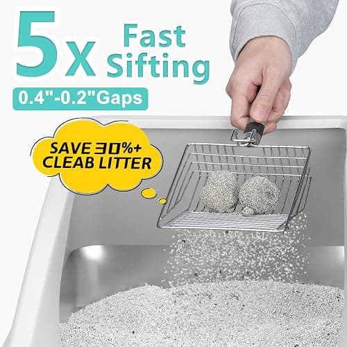 Stainless Steel Litter Box | XL Enclosed Cat Litter Boxes with Lid for Big Cats | High Sided, Anti-Urine Leakage | Non-Stick Bottom & Includes Litter Mat & Metal Scoop thumbnail 7