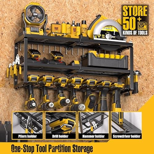 Spampur 320LB Heavy Duty Tool Organizer Wall Mount with Drill & Battery Holder, 15 Min Quick Assembly Garage Storage, Ultimate Christmas Gift for Men thumbnail 5