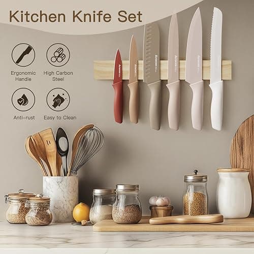Astercook Knife Set, 13 Pieces Kitchen Knives Set with Healthy Anti-Rust Coating, Dishwasher Safe, Stainless Steel Chef Knife Sets with 6 Blade Guards, Perfect Holiday Gifts for Kitchen thumbnail 4