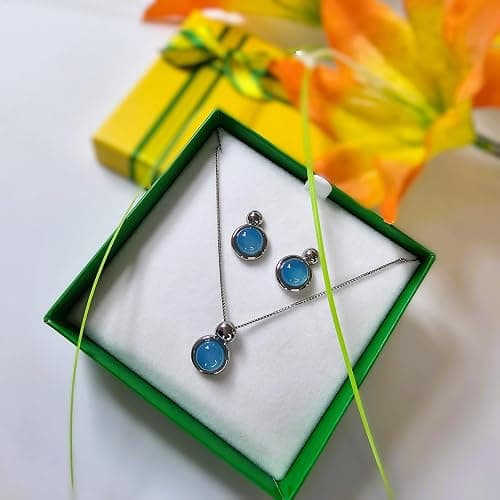 BStones - Brazilian Designed Gold Plated Earrings and Necklace with natural gemstone - Comfy Hypoallergenic Statement Jewelry set for Women 0.7 inch (1,8 cm) Made in Brazil thumbnail 4